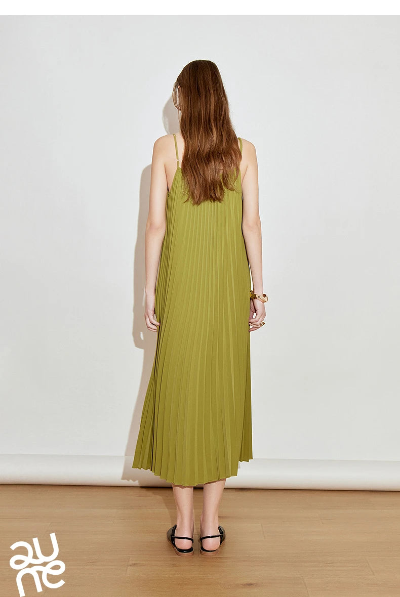 TOYOUTH Women Suspender Dress 2025 Spring New Pleated Printed Straight Sleeveless Vacation Sun Dress