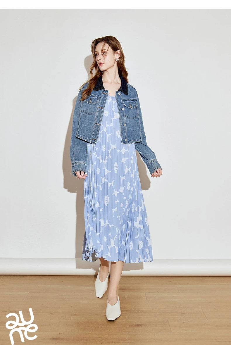 TOYOUTH Women Suspender Dress 2025 Spring New Pleated Printed Straight Sleeveless Vacation Sun Dress