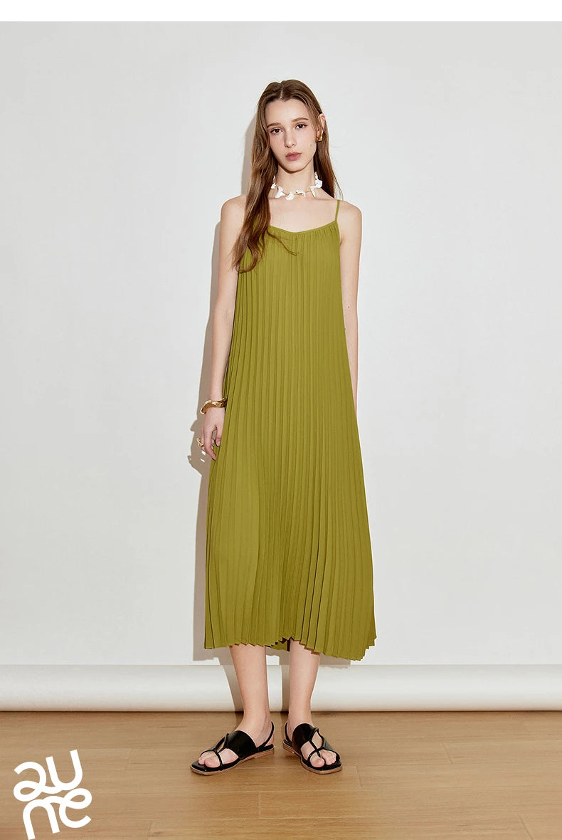 TOYOUTH Women Suspender Dress 2025 Spring New Pleated Printed Straight Sleeveless Vacation Sun Dress