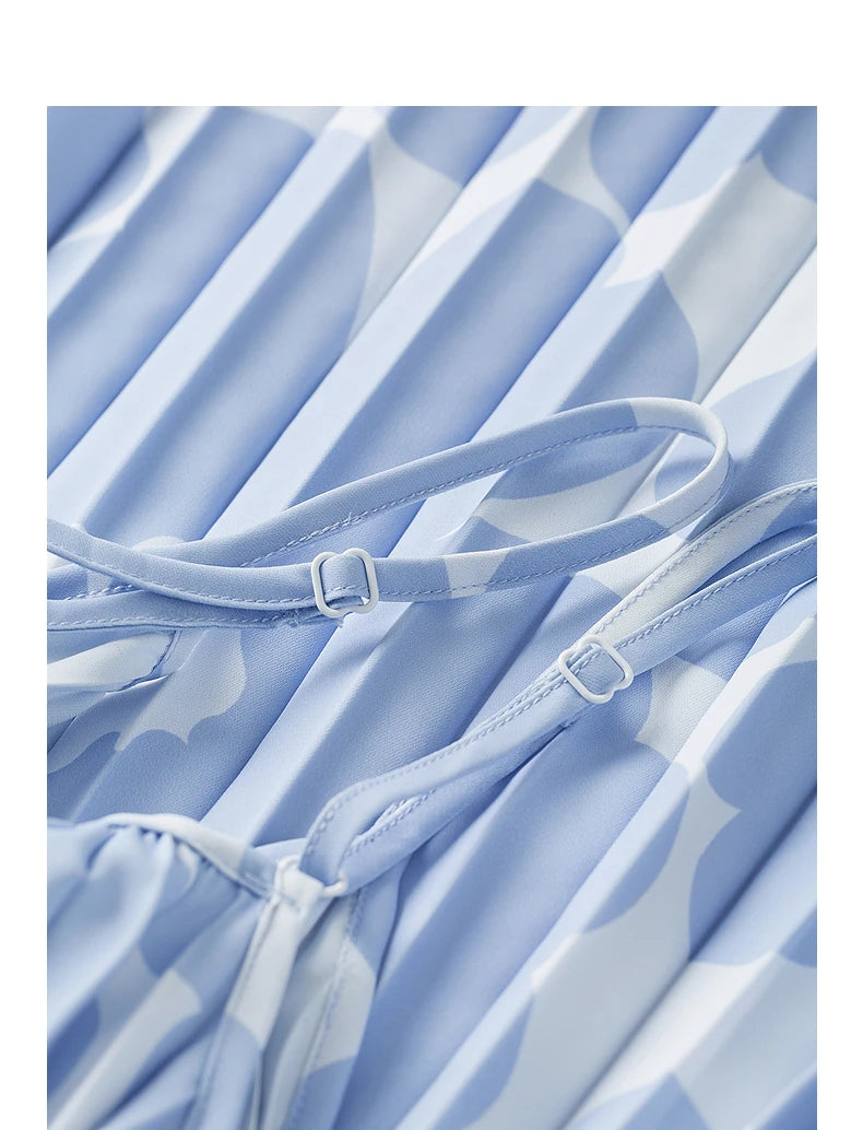 TOYOUTH Women Suspender Dress 2025 Spring New Pleated Printed Straight Sleeveless Vacation Sun Dress