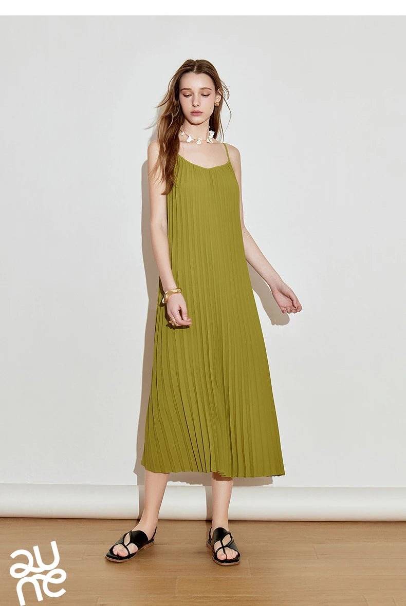 TOYOUTH Women Suspender Dress 2025 Spring New Pleated Printed Straight Sleeveless Vacation Sun Dress