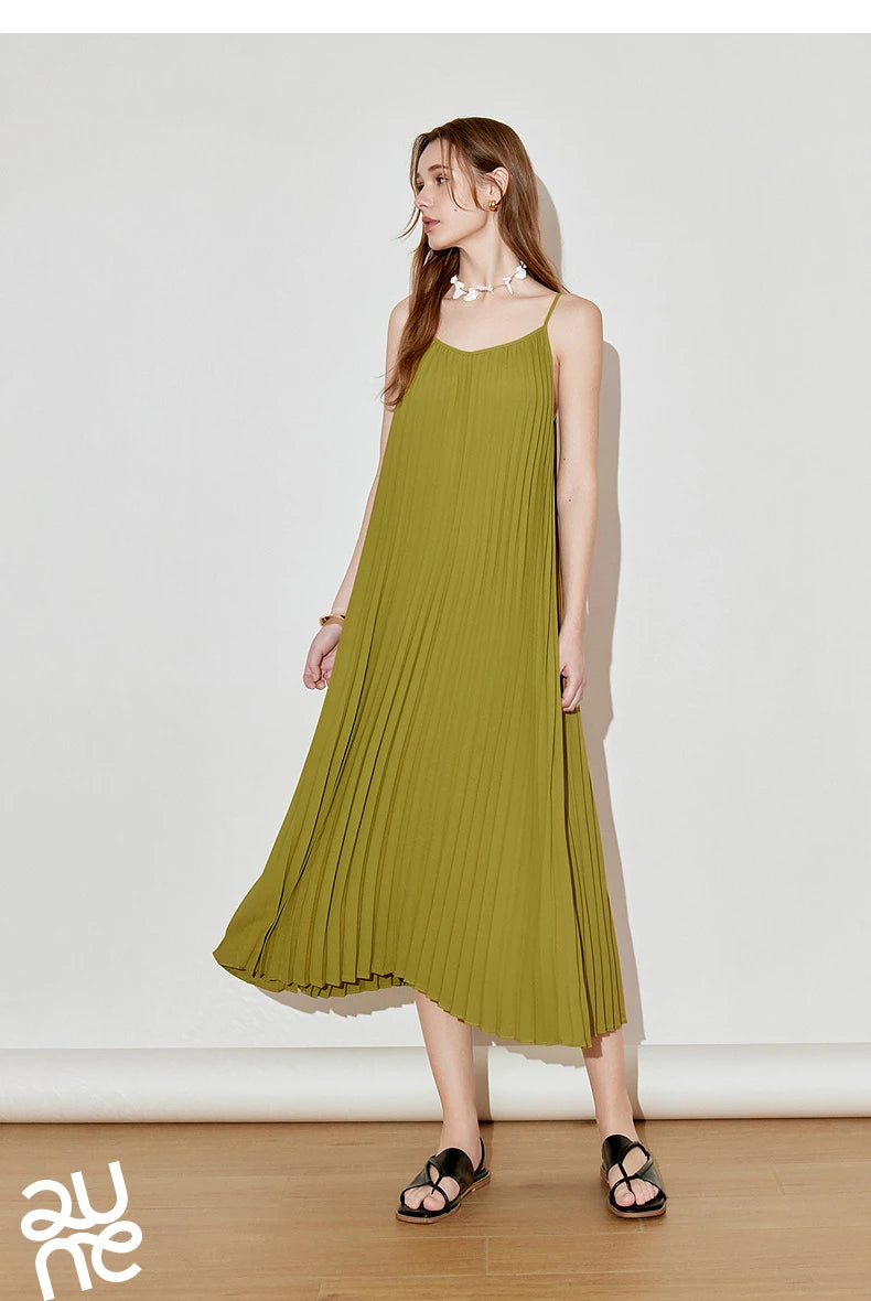 TOYOUTH Women Suspender Dress 2025 Spring New Pleated Printed Straight Sleeveless Vacation Sun Dress