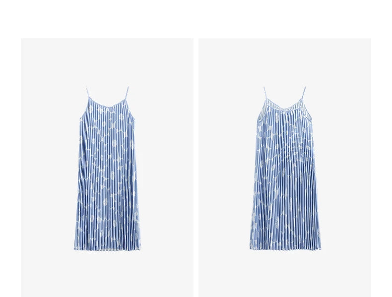 TOYOUTH Women Suspender Dress 2025 Spring New Pleated Printed Straight Sleeveless Vacation Sun Dress